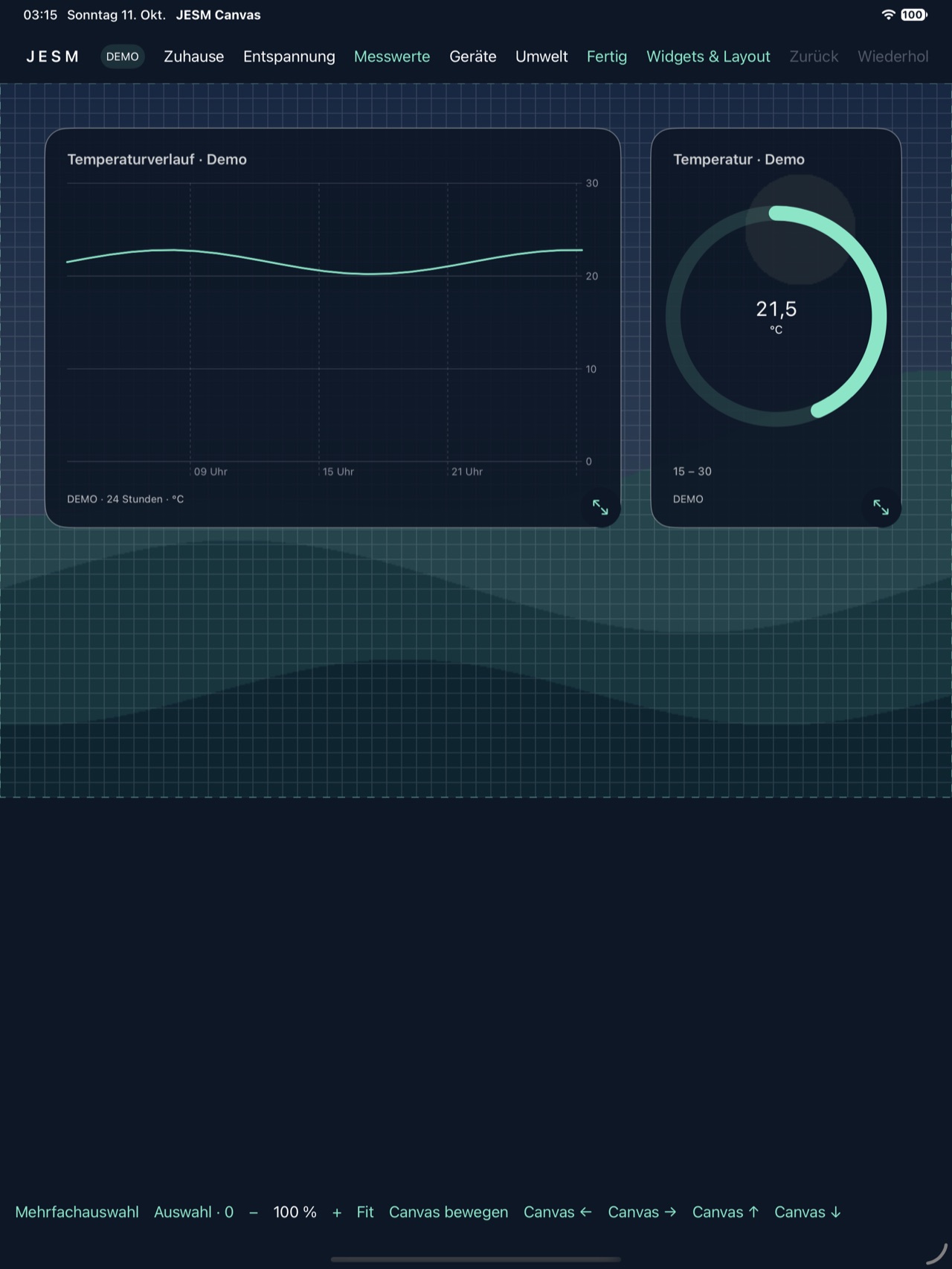 Echter M4-iPad-Simulator-Screenshot mit synthetischen Demo-Daten