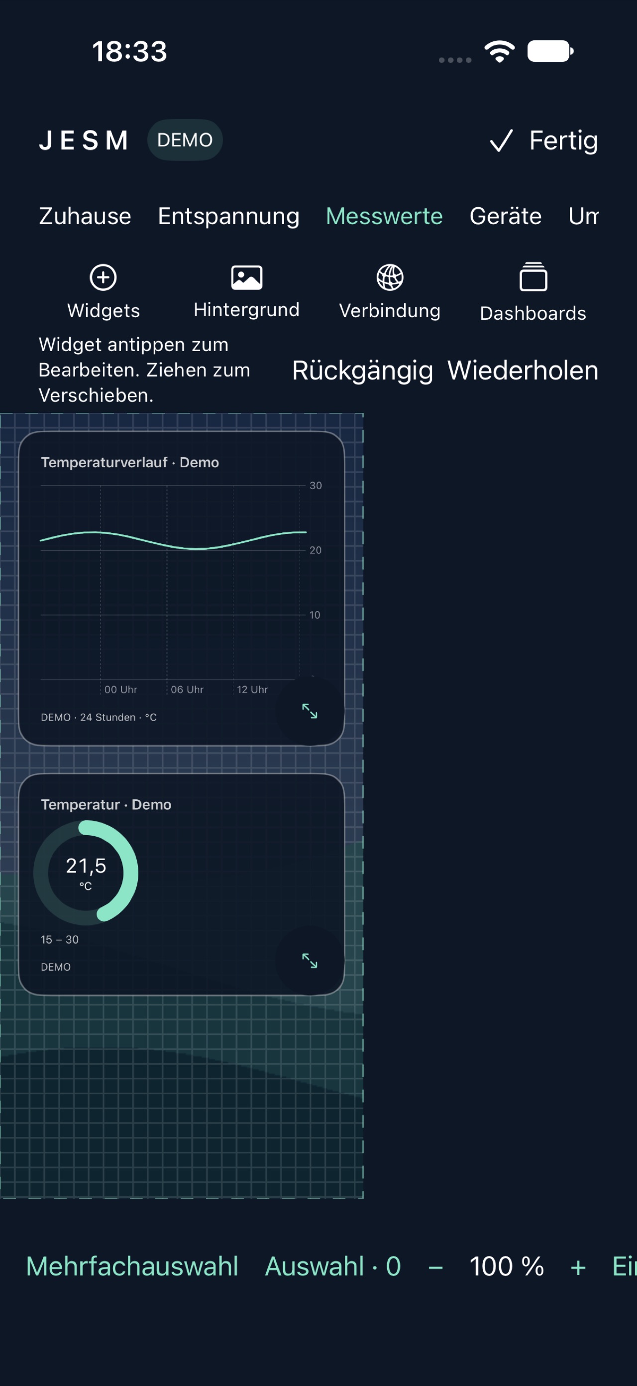 Echter iPhone-Editor-Screenshot mit Demo-Daten