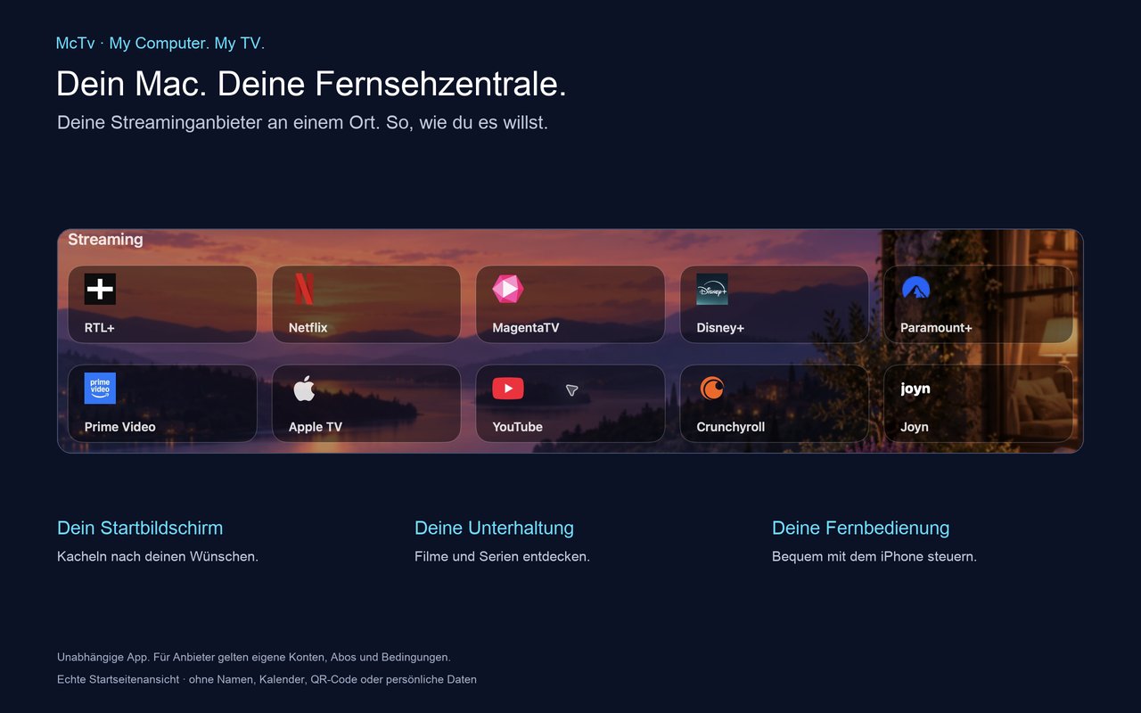 Echte MC-TV-Startseitenaufnahme mit Streaming-Anbieterlogos aus dem vorhandenen Projekt